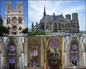 Différentes facettes de la Cathédrale Notre-Dame de Reims (1211-1427) CC BY-SA 4.0 pour le travail de MathKnight à partir des photos de Bodoklecksel, Vassil, Calvin Kramer, Garitan, athKnight, Diliff et DXR via Wikimedia Commons